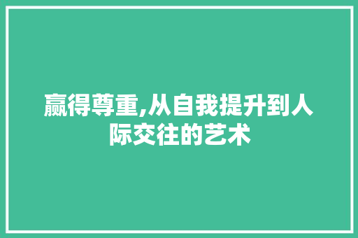 赢得尊重,从自我提升到人际交往的艺术