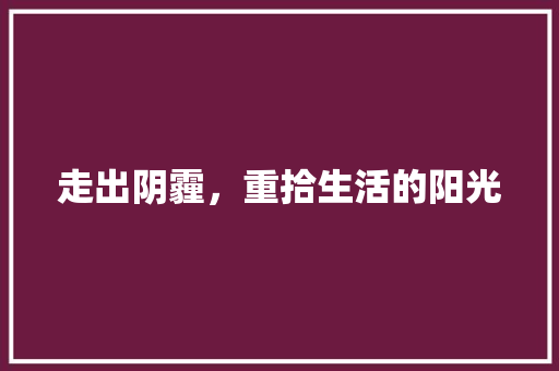 走出阴霾，重拾生活的阳光