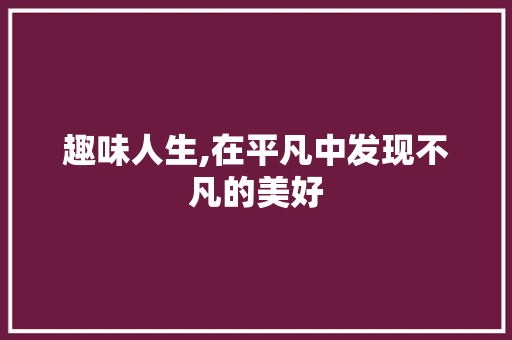 趣味人生,在平凡中发现不凡的美好