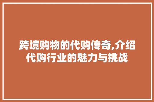 跨境购物的代购传奇,介绍代购行业的魅力与挑战