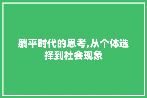 躺平时代的思考,从个体选择到社会现象