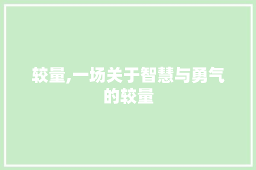 较量,一场关于智慧与勇气的较量