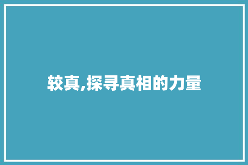 较真,探寻真相的力量