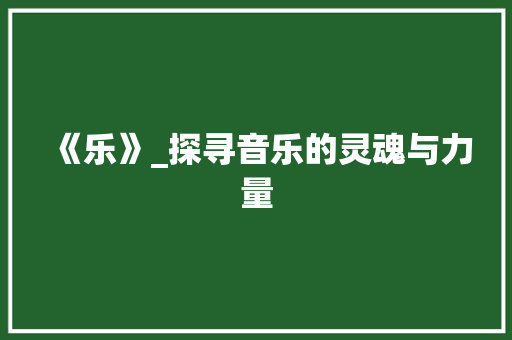 《乐》_探寻音乐的灵魂与力量