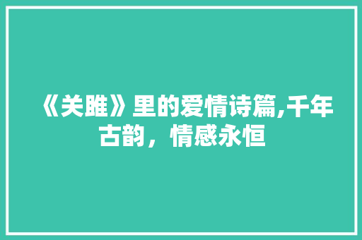 《关雎》里的爱情诗篇,千年古韵，情感永恒