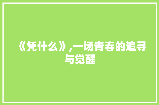 《凭什么》,一场青春的追寻与觉醒