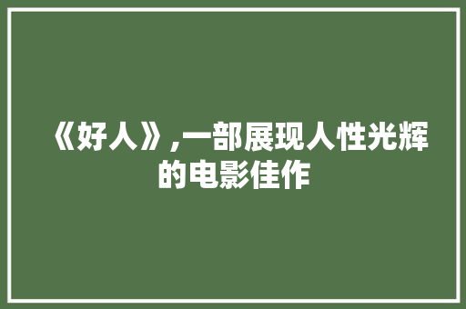 《好人》,一部展现人性光辉的电影佳作