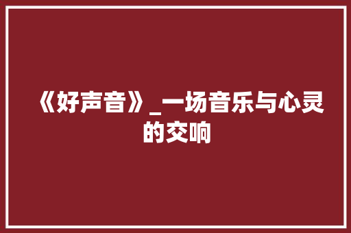 《好声音》_一场音乐与心灵的交响