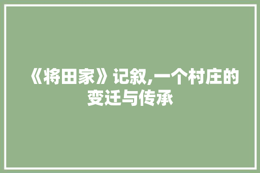 《将田家》记叙,一个村庄的变迁与传承