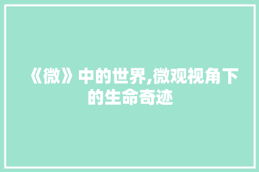 《微》中的世界,微观视角下的生命奇迹