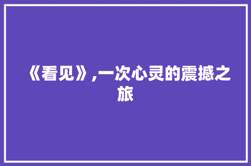 《看见》,一次心灵的震撼之旅