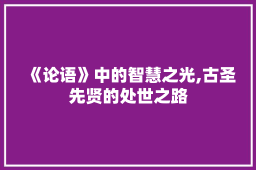 《论语》中的智慧之光,古圣先贤的处世之路