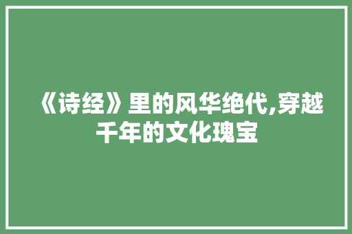 《诗经》里的风华绝代,穿越千年的文化瑰宝