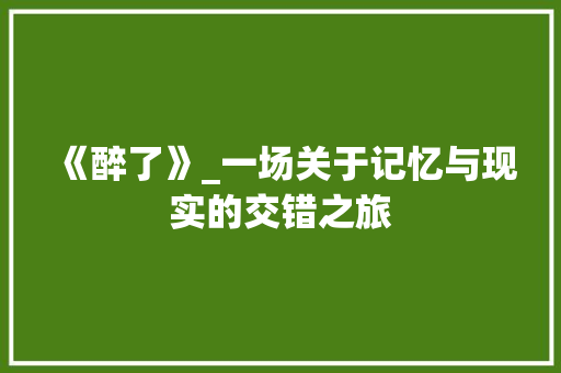 《醉了》_一场关于记忆与现实的交错之旅