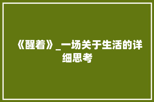 《醒着》_一场关于生活的详细思考