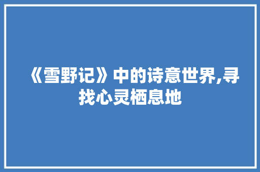 《雪野记》中的诗意世界,寻找心灵栖息地