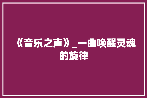 《音乐之声》_一曲唤醒灵魂的旋律