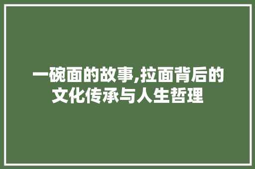 一碗面的故事,拉面背后的文化传承与人生哲理