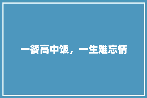 一餐高中饭，一生难忘情