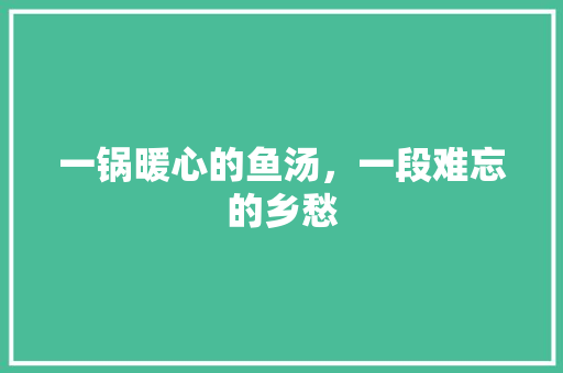 一锅暖心的鱼汤，一段难忘的乡愁