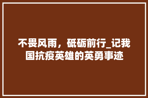 不畏风雨，砥砺前行_记我国抗疫英雄的英勇事迹