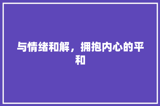 与情绪和解，拥抱内心的平和