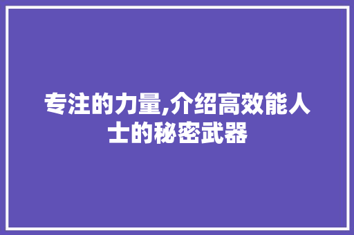 专注的力量,介绍高效能人士的秘密武器