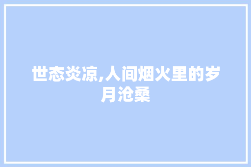 世态炎凉,人间烟火里的岁月沧桑