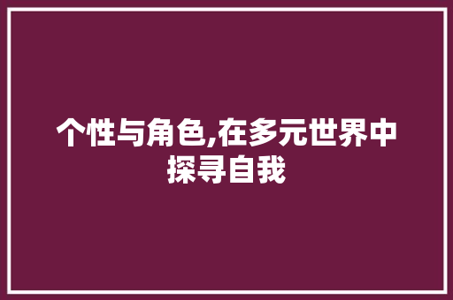 个性与角色,在多元世界中探寻自我