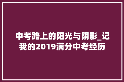 中考路上的阳光与阴影_记我的2019满分中考经历