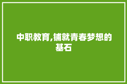 中职教育,铺就青春梦想的基石