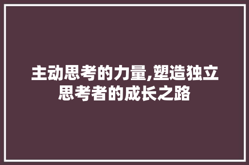 主动思考的力量,塑造独立思考者的成长之路