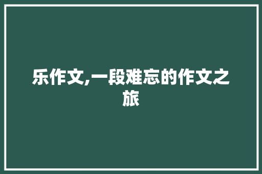 乐作文,一段难忘的作文之旅