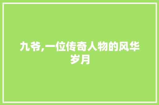 九爷,一位传奇人物的风华岁月