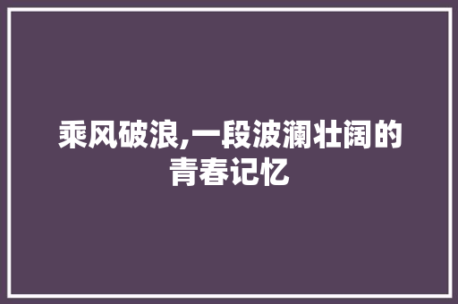 乘风破浪,一段波澜壮阔的青春记忆