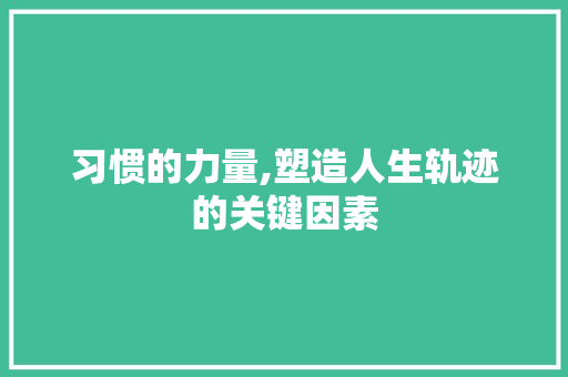 习惯的力量,塑造人生轨迹的关键因素