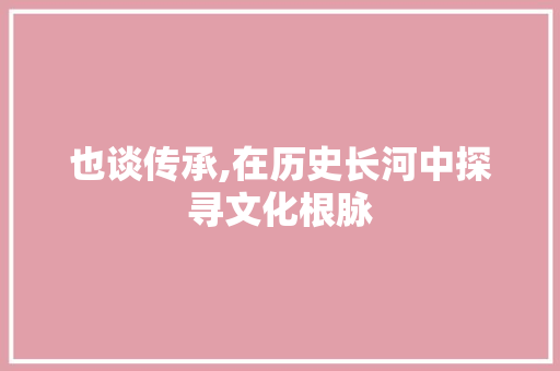 也谈传承,在历史长河中探寻文化根脉