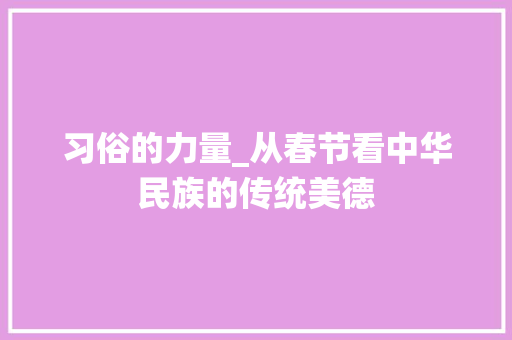 习俗的力量_从春节看中华民族的传统美德