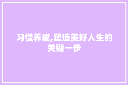 习惯养成,塑造美好人生的关键一步