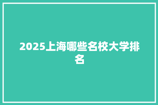 2025上海哪些名校大学排名 未命名