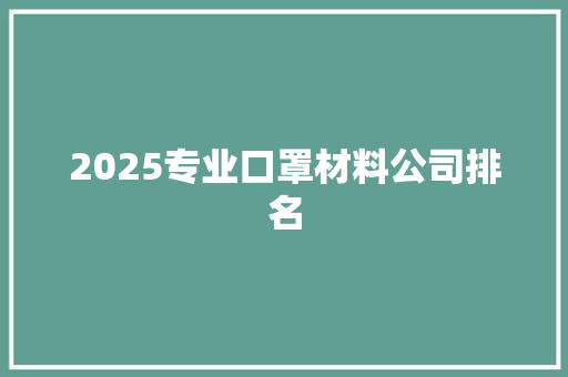 2025专业口罩材料公司排名