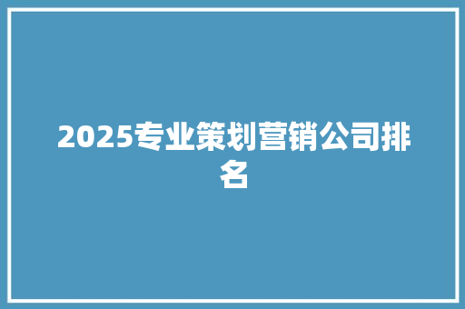 2025专业策划营销公司排名