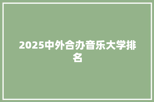 2025中外合办音乐大学排名