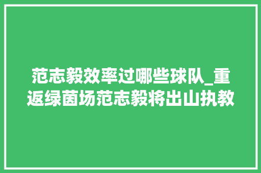 范志毅效率过哪些球队_重返绿茵场范志毅将出山执教中甲球队