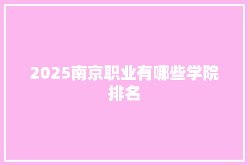 2025南京职业有哪些学院排名