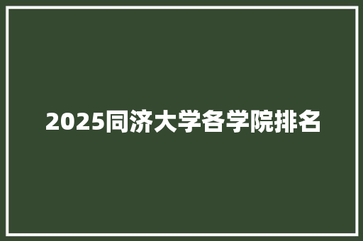 2025同济大学各学院排名