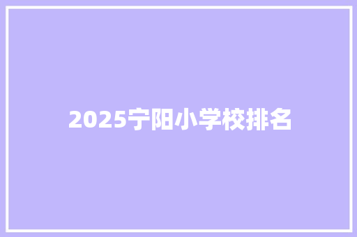 2025宁阳小学校排名