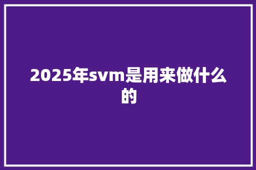 2025年svm是用来做什么的