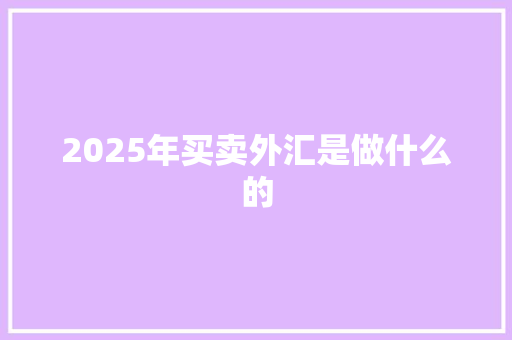 2025年买卖外汇是做什么的