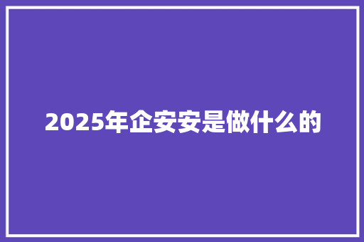 2025年企安安是做什么的 未命名